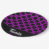 楕円の形状ピンクの黒 ペーパープレート (アングル)