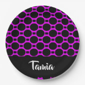 楕円の形状ピンクの黒 ペーパープレート (正面)