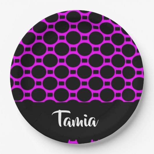 楕円の形状ピンクの黒 ペーパープレート (正面)