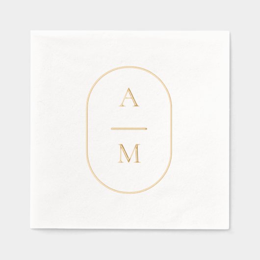 楕円イニシャル結婚のホイル押しナプキン 箔ナプキン (正面)