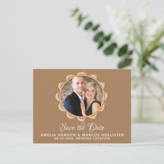 楕円エレガントフレーム日付の写真を保存 案内ポストカード (スタンド正面)