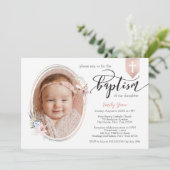 楕円フローラフォトバラ金ゴールドバナー洗礼招待状 招待状 (スタンド正面)