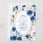 楕円ブルーフローラ結婚ズ 招待状 (正面)