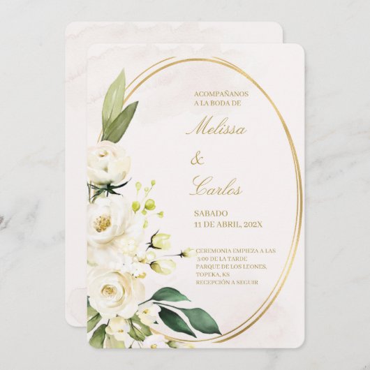 楕円リーススペインの結婚式招待状 招待状 (正面/裏面)