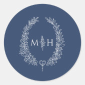 楕円リース結婚のモノグラムブルー ラウンドシール (正面)