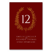 楕円リース葉金ゴールド白ダークレッド結婚ズ テーブルナンバー (裏面)