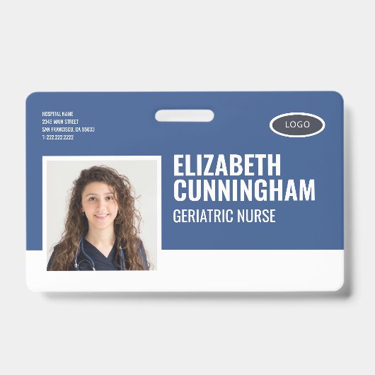 楕円ロゴ ナース フォト 名前 バーコード 横型 バッジ (正面)