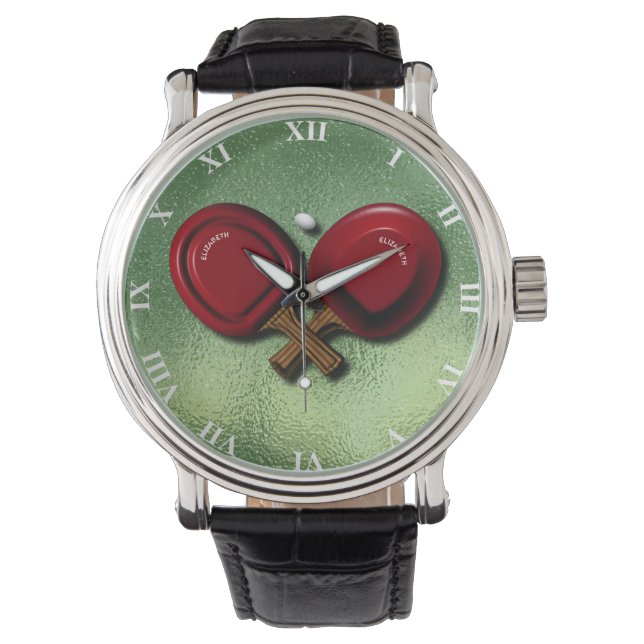 楕円形おもしろいボール付き卓球卓球パドル 腕時計 (正面)