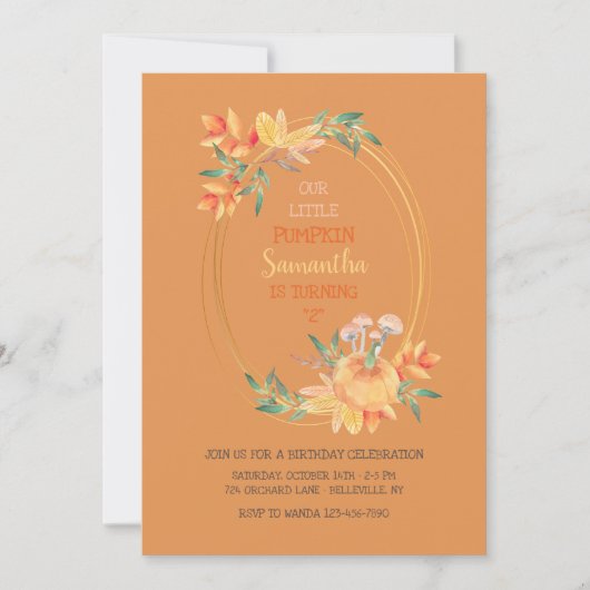 楕円形のかぼちゃのフレーム　背景色をお選びください 招待状 (正面)