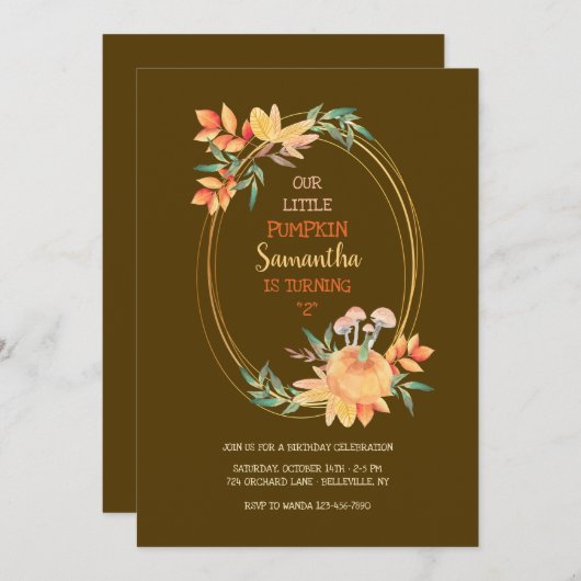 楕円形のかぼちゃのフレーム 背景色をお選びください 招待状 (正面/裏面)