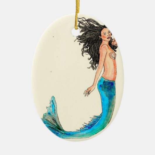 楕円形のオーナメントの人魚のヤナギ セラミックオーナメント (正面)