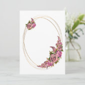 楕円形のゴールドフレームにピンクの水彩花 招待状 (スタンド正面)