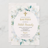 楕円形のリリー枠の洗礼招待状 招待状 (正面/裏面)