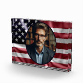 楕円形の写真とアメリカ国旗、ヴィンテージと折り目 フォトブロック (右)