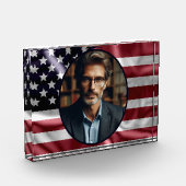 楕円形の写真とアメリカ国旗、ヴィンテージと折り目 フォトブロック (左)