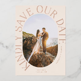 楕円形の写真フォイル付き日付を保存カーブ 箔招待状