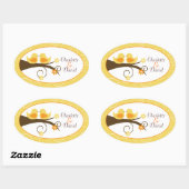 楕円形の好意のステッカーを結婚している渦巻形のな鳥(黄色い) 楕円形シール (シート)