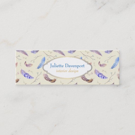 楕円形の枠を持つファンシー水彩羽 スキニー名刺 (正面)