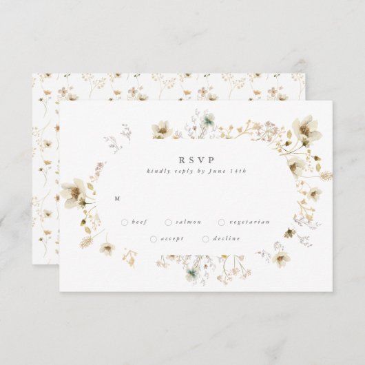 楕円形の豊富な乾燥ヤナギのパンパ結婚ス 出欠カード (正面/裏面)