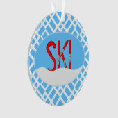 楕円形の赤いスキーと雪 オーナメント (正面)