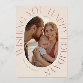 楕円形エレガントの写真の囲まれた歓迎メッセージ 箔シーズンカード