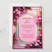 楕円形エレガントピンクの野生の花 招待状 (正面)