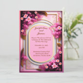 楕円形エレガントピンクの野生の花 招待状 (スタンド正面)