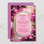 楕円形エレガントピンクの野生の花 招待状 (正面/裏面)