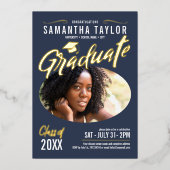 楕円形フォト卒業ゴールドフォイルID896 箔招待状 (正面)