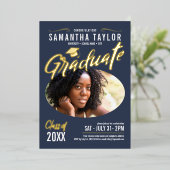 楕円形フォト卒業ゴールドフォイルID896 箔招待状 (立ち正面)