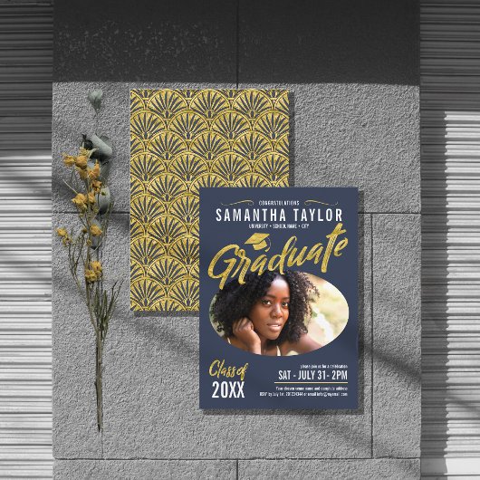 楕円形フォト卒業金ゴールドアーチID896 招待状