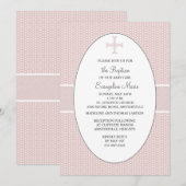 楕円形フレームの十字架 - 薄いピンクの宗教的な招待状 招待状 (正面/裏面)