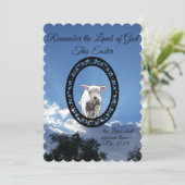 楕円形フレームの羊と太陽に照らされた雲のホリデーカード シーズンカード (スタンド正面)