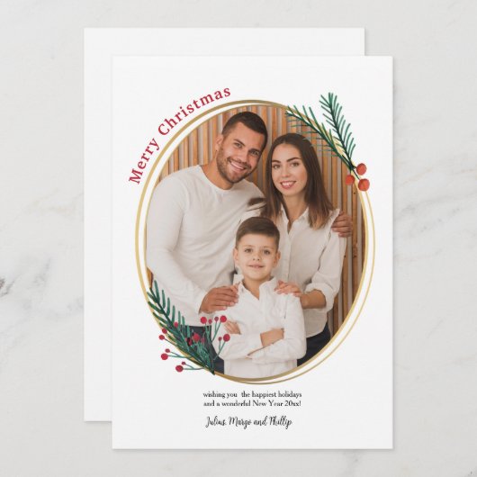 楕円形フレーム写真ホリデーカード シーズンカード (正面/裏面)