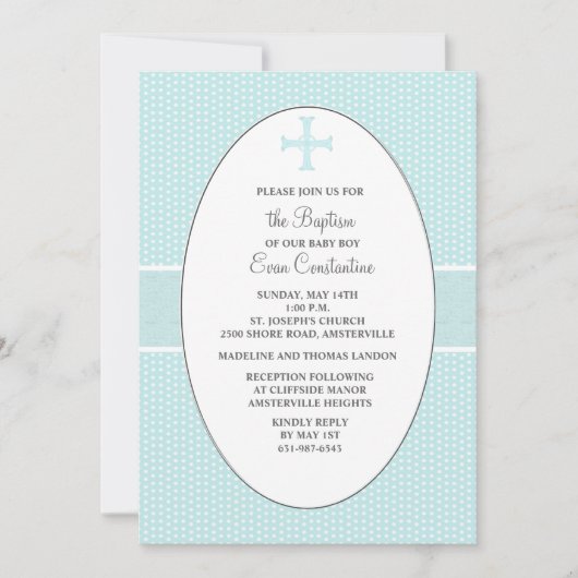 楕円形フレーム-青い宗教招待状の十字 招待状 (正面)
