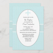 楕円形フレーム-青い宗教招待状の十字 招待状 (正面/裏面)