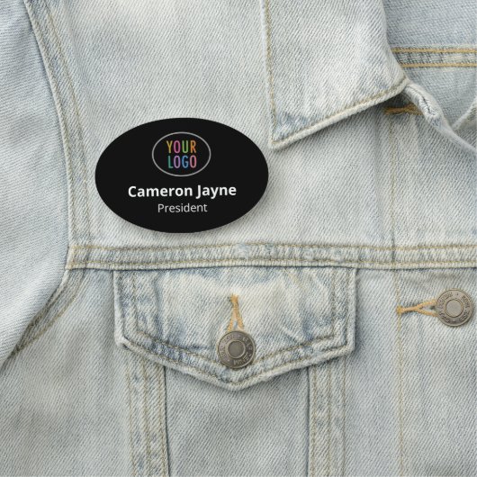 楕円形ブラックネームタグ磁気またはピンのロゴカスタム付き 名札 (インサイチュ)