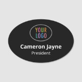 楕円形ブラックネームタグ磁気またはピンのロゴカスタム付き 名札 (正面)
