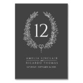 楕円形リース葉木炭グレー結婚ホワイト テーブルナンバー (正面)