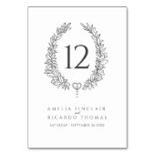 楕円形リース葉白木炭結婚灰色 テーブルナンバー (正面)