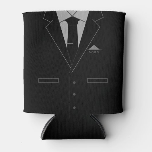 業務おもしろいクーラーボックスボスギフトブラックスーツ 缶クーラー (正面)