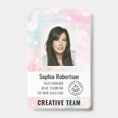 業務従業カスタム員フォトバーコードグリッター バッジ (正面)