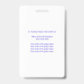 業務用写真付きID QRコード ピンク パープル バッジ (裏面)