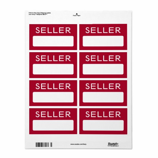 業者名タグステッカーの表示ベンダー赤 ラベル (フルシート)