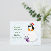 極モダン熊に乗ったペンギンの漫画 シーズンポストカード (スタンド正面)