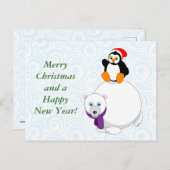 極モダン熊に乗ったペンギンの漫画 シーズンポストカード (正面/裏面)