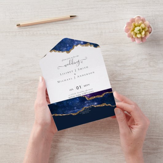 極上のアゲートブルーゴールド ウェディングスイート オールインワン招待状 (ビデオ)