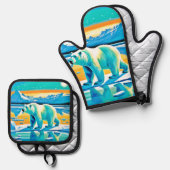 極地の威厳:北極地方 鍋つかみ&鍋敷きセット (正面/裏面)