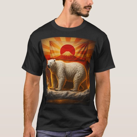 極地の雄大さ:富士と昇る太陽のグラフィックベアTシャツ Tシャツ (正面)