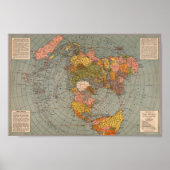 極地正距方位平らな地球大気マップ ポスター (正面)